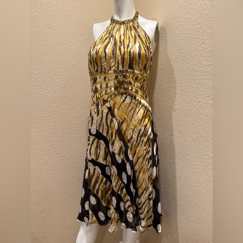 Vintage Nina Austin Beaded Silk Halter Dress Fairy Y2K Party Cocktail Evening